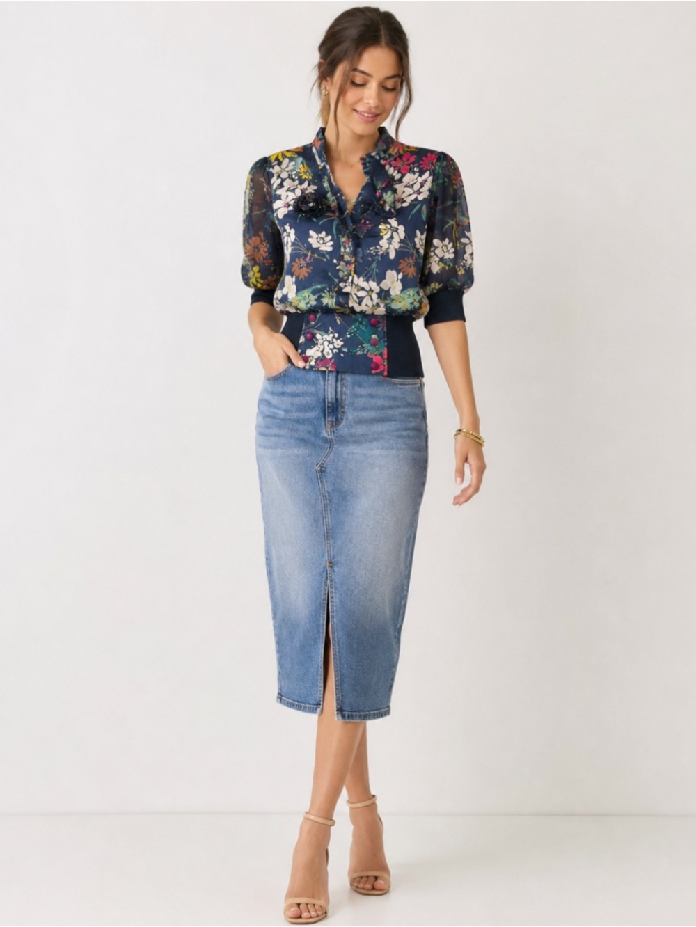 Navy Floral Bottoms Petal Top S